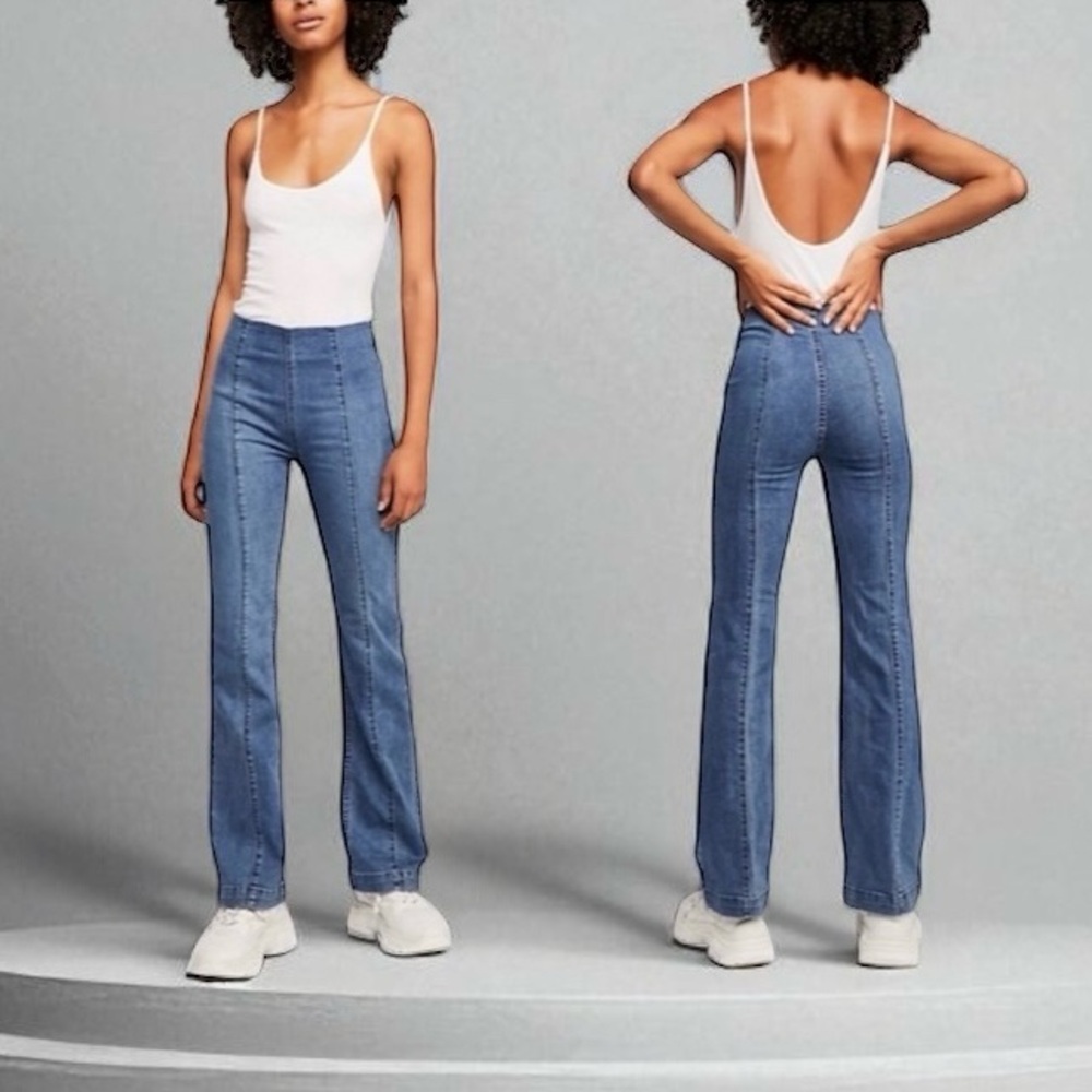 We The Free People Slim Pull On Flare Leg Seamed Jeans Medium Wash 2 26 Regular - Picture 1 of 9